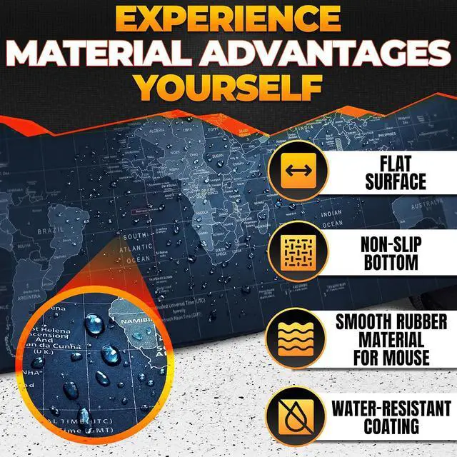 Alt view image 3 of 7 - Mouse Pad Desk Map XXL, 35"x15.7", Full World Print, Non-Slip Base | World Map Mouse Pad XXL, Geographical Print, Soft and Smooth Surface, Water-Resistant, Wide Coverage, for Gaming and Work