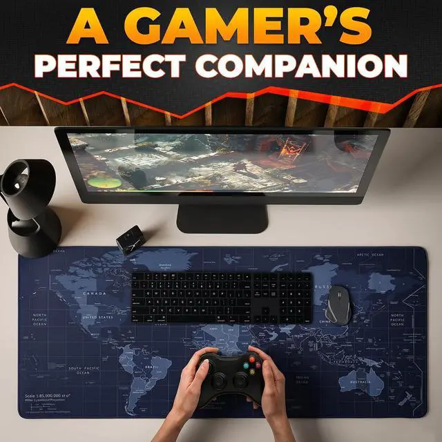 Alt view image 7 of 7 - Mouse Pad Desk Map XXL, 35"x15.7", Full World Print, Non-Slip Base | World Map Mouse Pad XXL, Geographical Print, Soft and Smooth Surface, Water-Resistant, Wide Coverage, for Gaming and Work