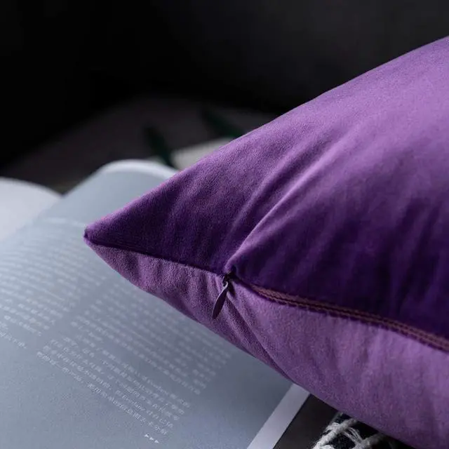 Alt view image 3 of 5 - UPOPO Dark Purple Velvet Throw Pillow Covers Soft Solid Decorative Pillowcase Set Square Cushion Case for Sofa Bedroom Chair Bench 2 Pcs 16 x 16 inch