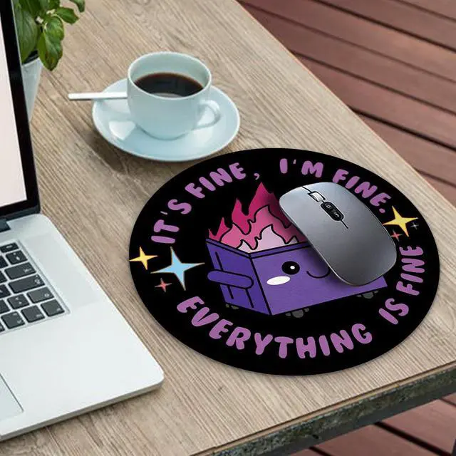 Alt view image 2 of 6 - Gctriki Dumpster on Fire Mouse Pad, Purple Small Mouse Pads for Desk | Stitched Edge, Non-Slip Rubber Base, Funny Round Mousepad For Laptop Gaming, Cute Office Desk Accessories Decor for Women