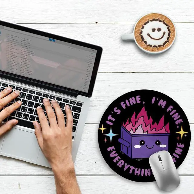 Alt view image 3 of 6 - Gctriki Dumpster on Fire Mouse Pad, Purple Small Mouse Pads for Desk | Stitched Edge, Non-Slip Rubber Base, Funny Round Mousepad For Laptop Gaming, Cute Office Desk Accessories Decor for Women