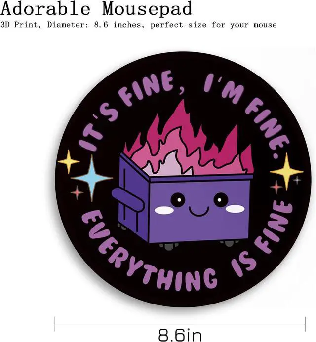 Alt view image 4 of 6 - Gctriki Dumpster on Fire Mouse Pad, Purple Small Mouse Pads for Desk | Stitched Edge, Non-Slip Rubber Base, Funny Round Mousepad For Laptop Gaming, Cute Office Desk Accessories Decor for Women