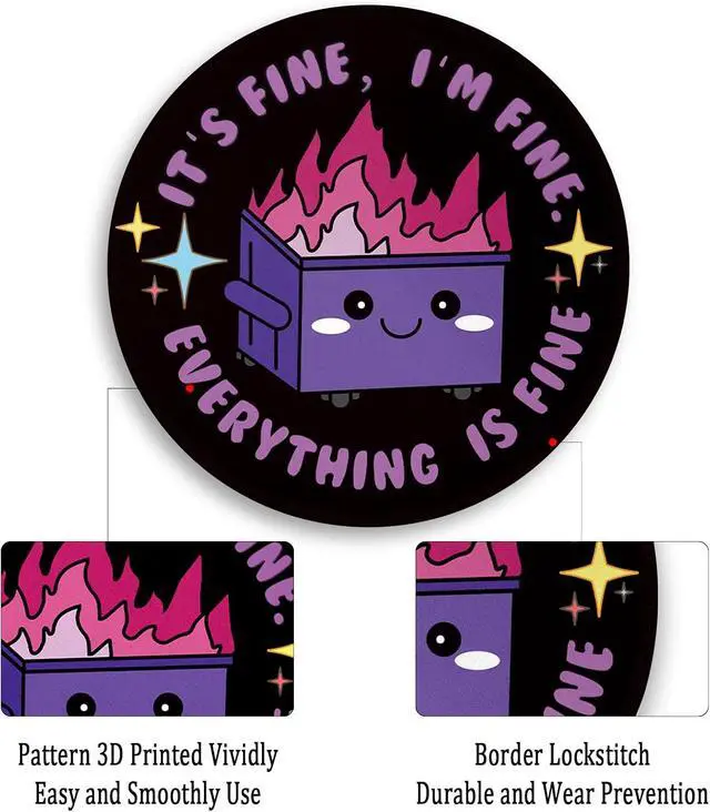 Alt view image 6 of 6 - Gctriki Dumpster on Fire Mouse Pad, Purple Small Mouse Pads for Desk | Stitched Edge, Non-Slip Rubber Base, Funny Round Mousepad For Laptop Gaming, Cute Office Desk Accessories Decor for Women