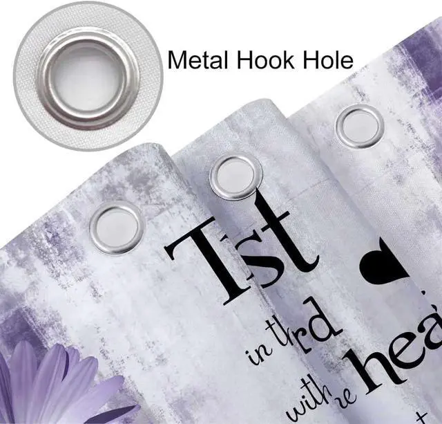 Alt view image 5 of 5 - Rustic Farmhouse Purple Shower Curtain Bible Verse Inspirational Shower Curtain Country Farm Bright Violet Daisy Flowers Butterfly Abstract Shower Curtain Set for Bathroom, 36X70IN