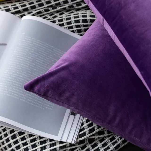 Alt view image 4 of 5 - UPOPO Dark Purple Velvet Throw Pillow Covers Soft Solid Decorative Pillowcase Set Square Cushion Case for Sofa Bedroom Chair Bench 2 Pcs 16 x 16 inch