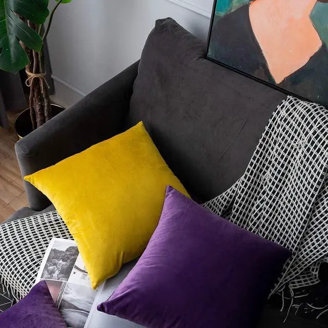Alt view image 5 of 5 - UPOPO Dark Purple Velvet Throw Pillow Covers Soft Solid Decorative Pillowcase Set Square Cushion Case for Sofa Bedroom Chair Bench 2 Pcs 16 x 16 inch