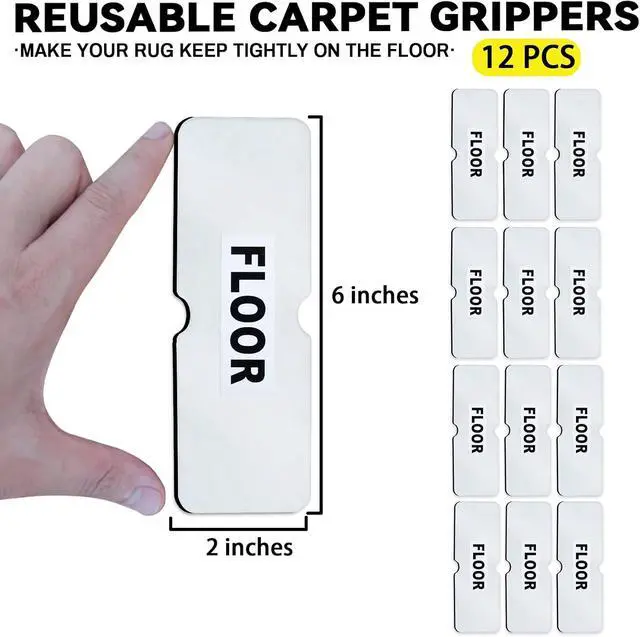 Alt view image 2 of 7 - Reusable Rug Tape Non Slip Grippers for Hardwood Floors No Damaging, 4Pcs | Keep Carpet Corners Down Flat on Laminate Floor, Tiles, Under Carpet Double Sided Tape Stickers Pads Invisible No Residue