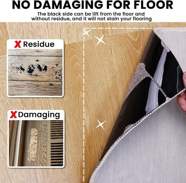 Alt view image 3 of 7 - Reusable Rug Tape Non Slip Grippers for Hardwood Floors No Damaging, 4Pcs | Keep Carpet Corners Down Flat on Laminate Floor, Tiles, Under Carpet Double Sided Tape Stickers Pads Invisible No Residue