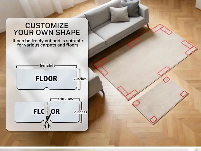 Alt view image 5 of 7 - Reusable Rug Tape Non Slip Grippers for Hardwood Floors No Damaging, 4Pcs | Keep Carpet Corners Down Flat on Laminate Floor, Tiles, Under Carpet Double Sided Tape Stickers Pads Invisible No Residue