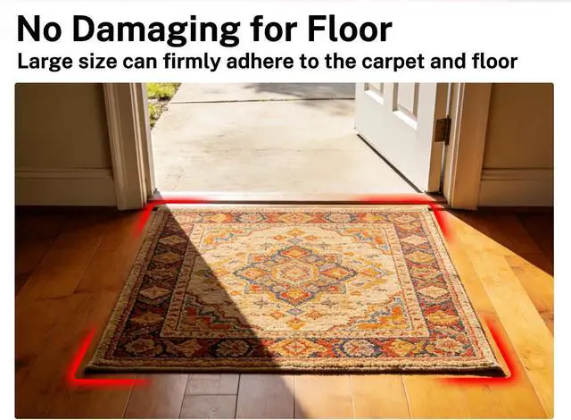 Alt view image 6 of 7 - Reusable Rug Tape Non Slip Grippers for Hardwood Floors No Damaging, 4Pcs | Keep Carpet Corners Down Flat on Laminate Floor, Tiles, Under Carpet Double Sided Tape Stickers Pads Invisible No Residue