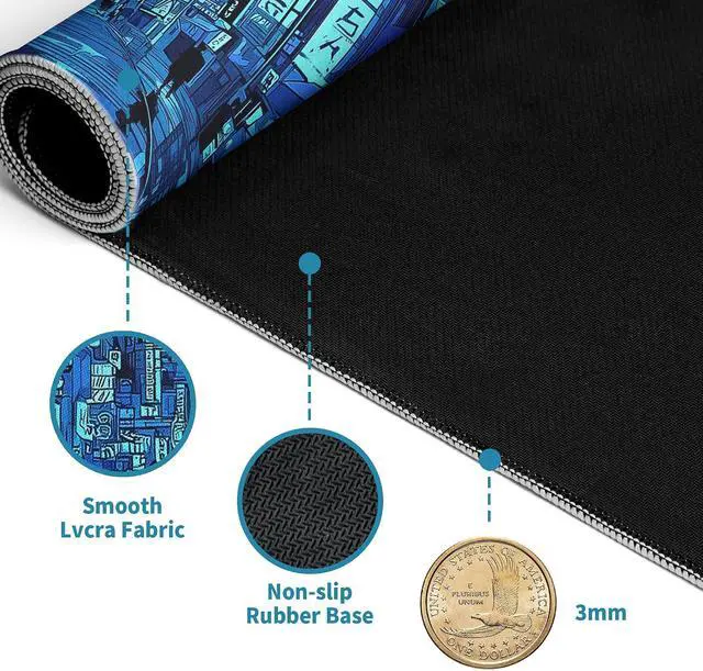Alt view image 4 of 7 - Dark Blue Japanese Gaming Mouse Pad Abstract Anime Mat 31.5x11.8 Inch Tokyo Pixel Street Texture Non-Slip Rubber Base Kawaii Mousepad Stitched Edges Keyboard Desk Pad for Office and Home Game