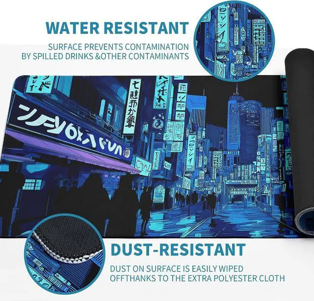 Alt view image 6 of 7 - Dark Blue Japanese Gaming Mouse Pad Abstract Anime Mat 31.5x11.8 Inch Tokyo Pixel Street Texture Non-Slip Rubber Base Kawaii Mousepad Stitched Edges Keyboard Desk Pad for Office and Home Game