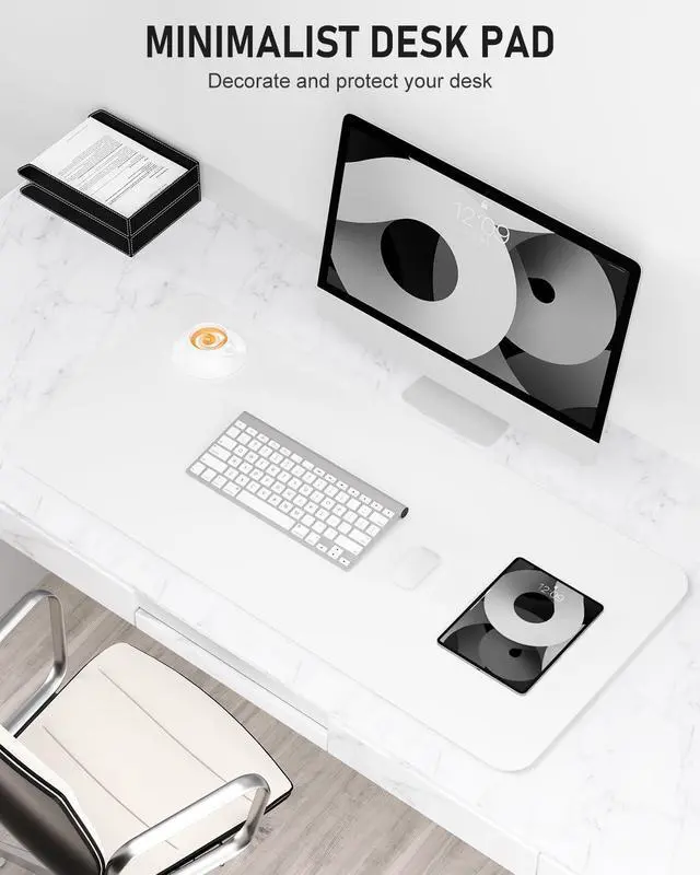 Alt view image 2 of 7 - Desk Pad, 23.6" x 13.8" PU Leather Non-Slip Desk Mat Large Mouse Pad for Desktop, Waterproof Laptop Computer Writing Mat for Office, Home, Work, Gaming, White