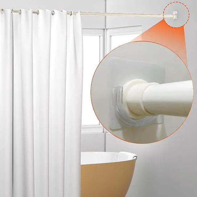 Alt view image 3 of 7 - Venupple Shower Rod Holder, 4 Pack Tension Curtain Rod Bracket No Drilling | Adhesive Shower Rod Retainer Shower Curtain Rod Holder for Wall| Shower Curtain Rod not Included Transparent
