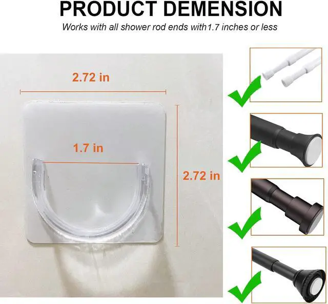 Alt view image 5 of 7 - Venupple Shower Rod Holder, 4 Pack Tension Curtain Rod Bracket No Drilling | Adhesive Shower Rod Retainer Shower Curtain Rod Holder for Wall| Shower Curtain Rod not Included Transparent