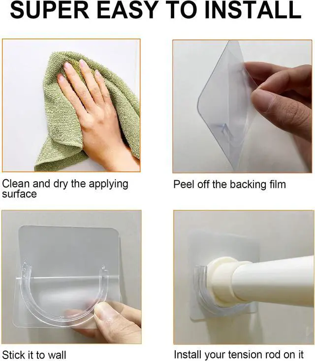 Alt view image 6 of 7 - Venupple Shower Rod Holder, 4 Pack Tension Curtain Rod Bracket No Drilling | Adhesive Shower Rod Retainer Shower Curtain Rod Holder for Wall| Shower Curtain Rod not Included Transparent
