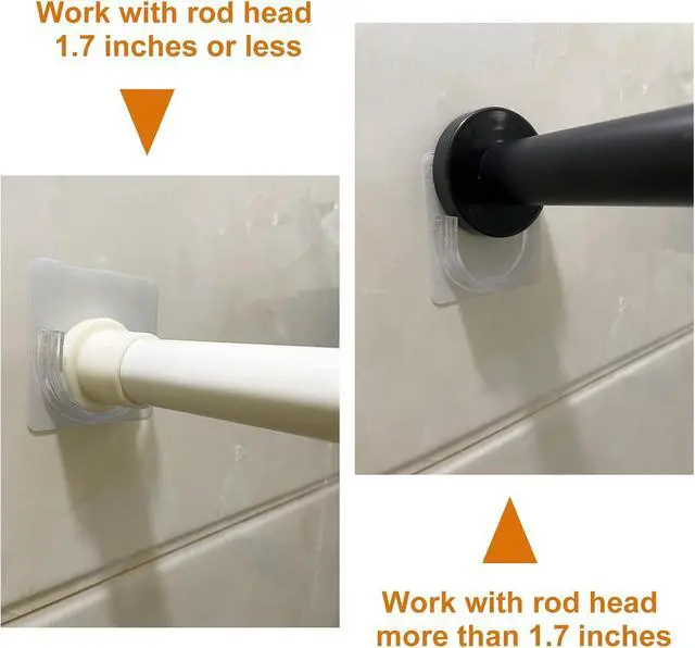 Alt view image 7 of 7 - Venupple Shower Rod Holder, 4 Pack Tension Curtain Rod Bracket No Drilling | Adhesive Shower Rod Retainer Shower Curtain Rod Holder for Wall| Shower Curtain Rod not Included Transparent
