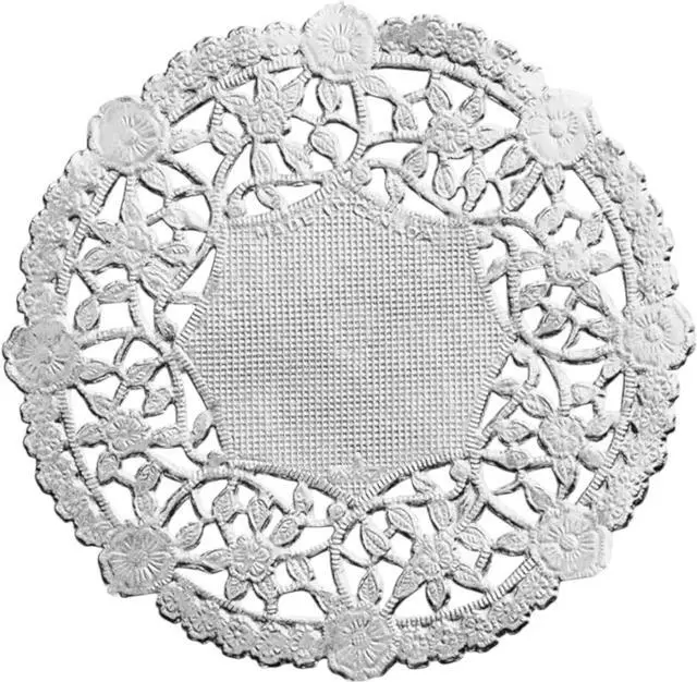 Main image of 4 Inch Silver Foil Lace Paper Doilies, 50 Pack | Round, Disposable, For Desserts, Pastries, Appetizers, For Weddings and Parties