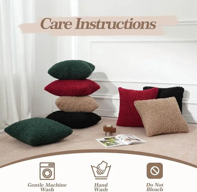 Alt view image 6 of 6 - Brown Decorative Throw Pillow Covers, Set of 2, 18X18 in, Curly Teddy Wool | Soft Couch Cushion Covers for Outdoor Chair Bed Sofa Living Room, Modern Home Decor