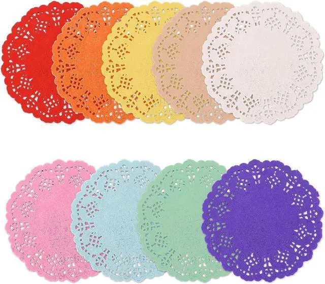 Main image of Small Round Paper Doilies, 180 Pcs 3.5 Inch Colored Lace Paper Doilies Mini Paper Doilies Disposable Paper Placemats Round Lace Doilies for Tables, Plates, Dessert Trays, Cakes, Party Buffet Supplies