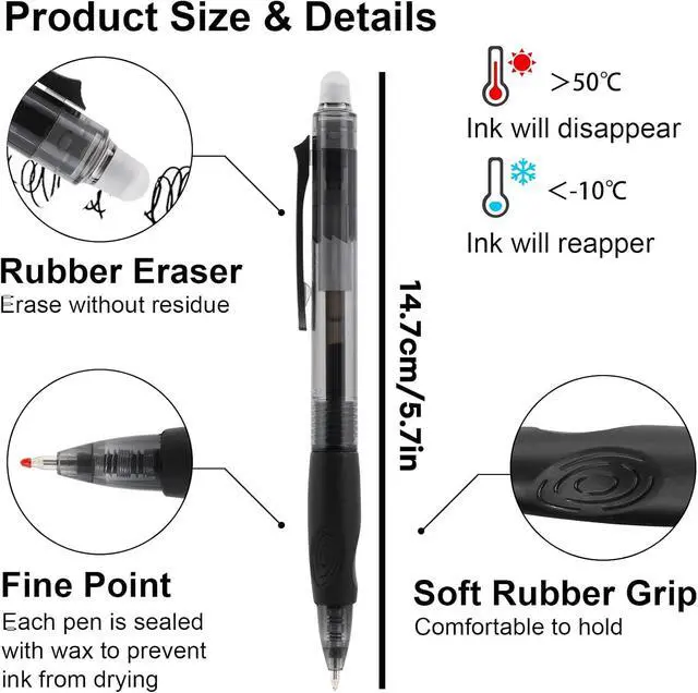 Alt view image 5 of 7 - USUAL Retractable 6 Black 6 Blue Erasable Gel Pens Clicker, Fine Point(0.5mm),Make Mistakes Disappear, Premium Comfortable Grip, Smooth Writing Pen Office Back-to-School Supplies