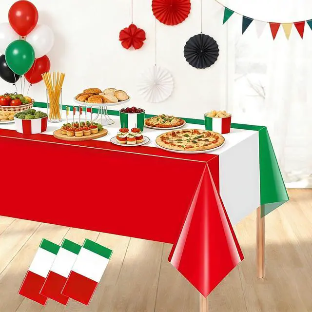 Main image of Italian Flag Plastic Disposable Tablecloth: Red White Green Italian Flag Design Rectangle Table Cover Decorations for Family Gathering Kitchen Dining Party Supplies 54×108Inches(3 Pcs)
