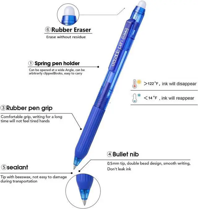 Alt view image 2 of 6 - Aozora Erasable Pens 0.5 mm Click Fine Point 15 Pack Retractable Erasable Gel Pens for Completing Sudoku and Crossword Puzzles (Blue)