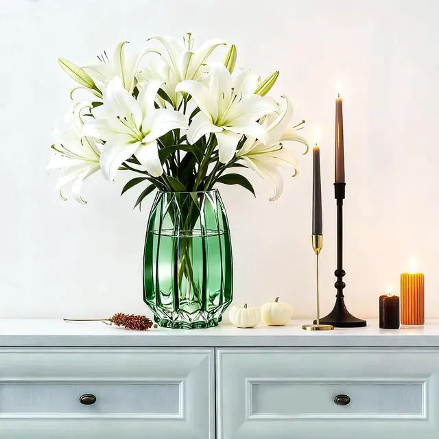 Alt view image 3 of 7 - Vase for Flowers - Glass Flower Vase for Centerpieces, Wide Mouth Vase for Bouquets, Eucalyptus, Pampas Grass - Home Decor, Farmhouse, Dining Table