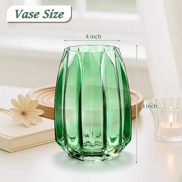 Alt view image 5 of 7 - Vase for Flowers - Glass Flower Vase for Centerpieces, Wide Mouth Vase for Bouquets, Eucalyptus, Pampas Grass - Home Decor, Farmhouse, Dining Table
