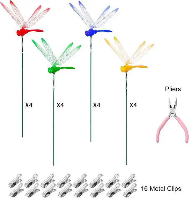 Alt view image 6 of 7 - Jongdari 16 Sets Dragonfly Hat Clip Realistic Fake Dragonflies Clip-On Garden Outdoor Decor Stakes Plastic Dragon Fly Clips Plant Decorations for Pots, Includes Pliers & Clips - Small