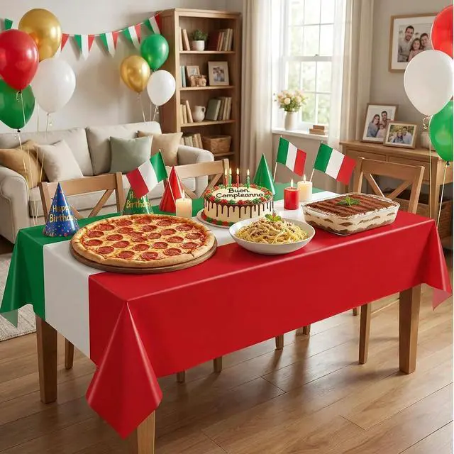 Alt view image 5 of 7 - Italian Flag Plastic Disposable Tablecloth: Red White Green Italian Flag Design Rectangle Table Cover Decorations for Family Gathering Kitchen Dining Party Supplies 54×108Inches(3 Pcs)