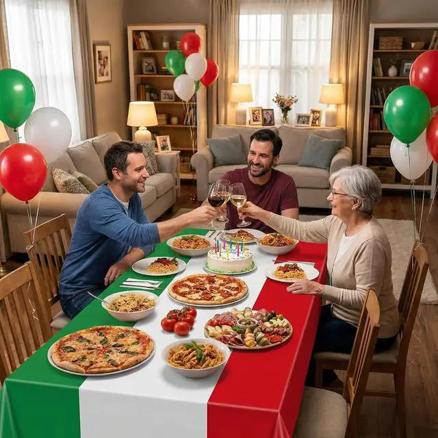 Alt view image 6 of 7 - Italian Flag Plastic Disposable Tablecloth: Red White Green Italian Flag Design Rectangle Table Cover Decorations for Family Gathering Kitchen Dining Party Supplies 54×108Inches(3 Pcs)