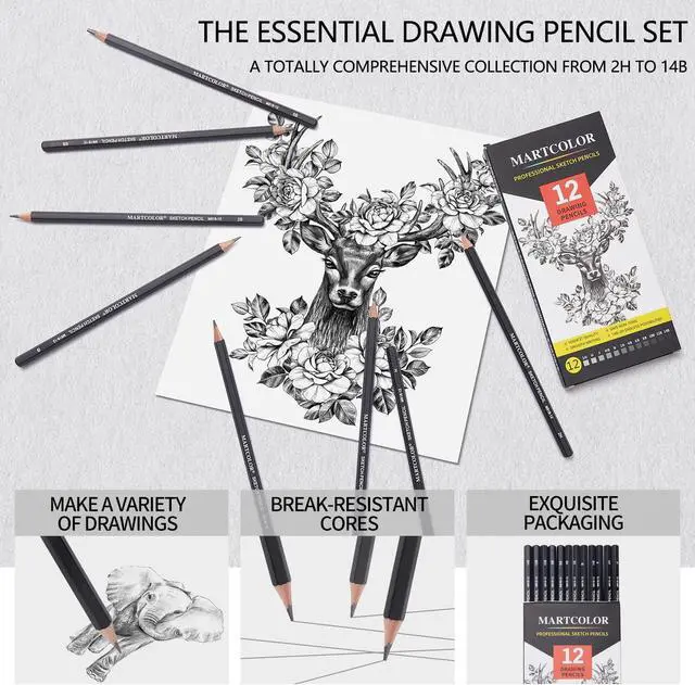 Alt view image 4 of 7 - MARTCOLOR Drawing Sketching Pencils Set, 12 Pack Graphite Pencils(14B - 2H) | Ideal for Drawing Art, Sketching, Shading, Artist Pencils for Beginners & Pro Artists