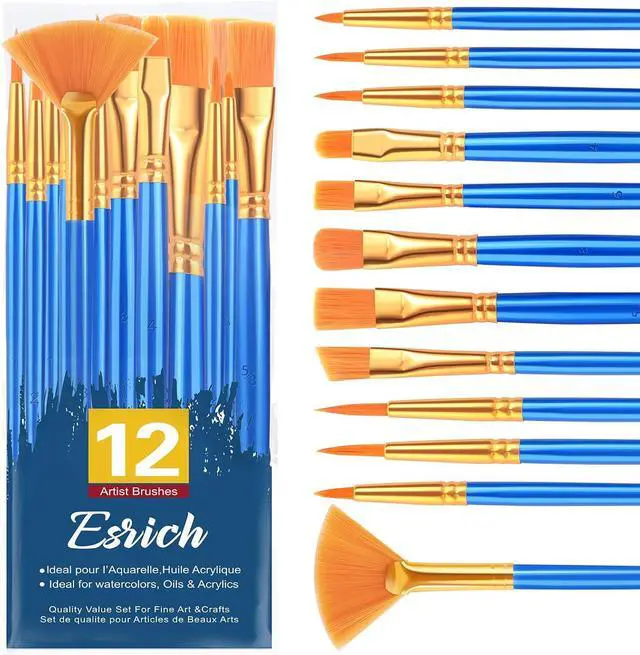 Main image of ESRICH Paint Brushes Set, 12pcs Paint Brush for Acrylic Painting | Artist Paintbrushes for Watercolor Oil Rock Face Painting, Paint Brush for Kids Adult Arts Painting Brush Kits.