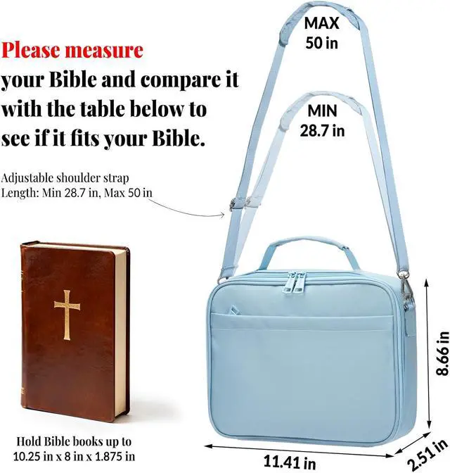 Alt view image 3 of 7 - SUNEE Bible Cover for Women, Large Bible Bag w/Shoulder Strap Carrying Book Case w/Pen Slots and Zippered Pocket, Gift for Women & Men, Blue