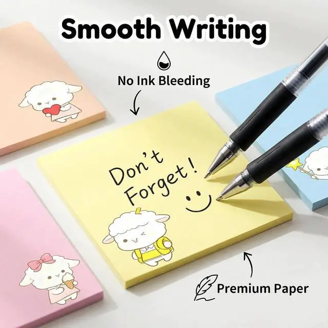 Alt view image 3 of 6 - Cute Kawaii Lamb Sticky Notes 3x3 Inch 4 Pads 80 Sheets Memo Pads | 4 pads lamb kawaii sticky notes, strong residue-free adhesive, for school office home note taking reminders