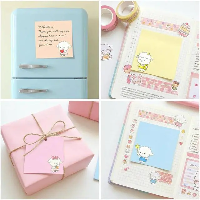 Alt view image 6 of 6 - Cute Kawaii Lamb Sticky Notes 3x3 Inch 4 Pads 80 Sheets Memo Pads | 4 pads lamb kawaii sticky notes, strong residue-free adhesive, for school office home note taking reminders