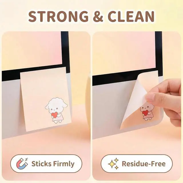 Alt view image 4 of 6 - Cute Kawaii Lamb Sticky Notes 3x3 Inch 4 Pads 80 Sheets Memo Pads | 4 pads lamb kawaii sticky notes, strong residue-free adhesive, for school office home note taking reminders