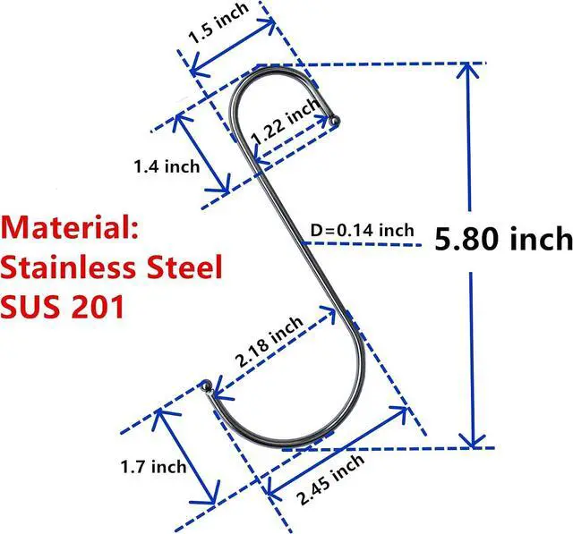 Alt view image 4 of 7 - S Hooks Hanging Metal Hook (12 Pack) Stainless Steel Large 6 Inch with Round Stopper Non Slip for Closet Clothes Plants Cups Towels Tools Ornament (Silver)