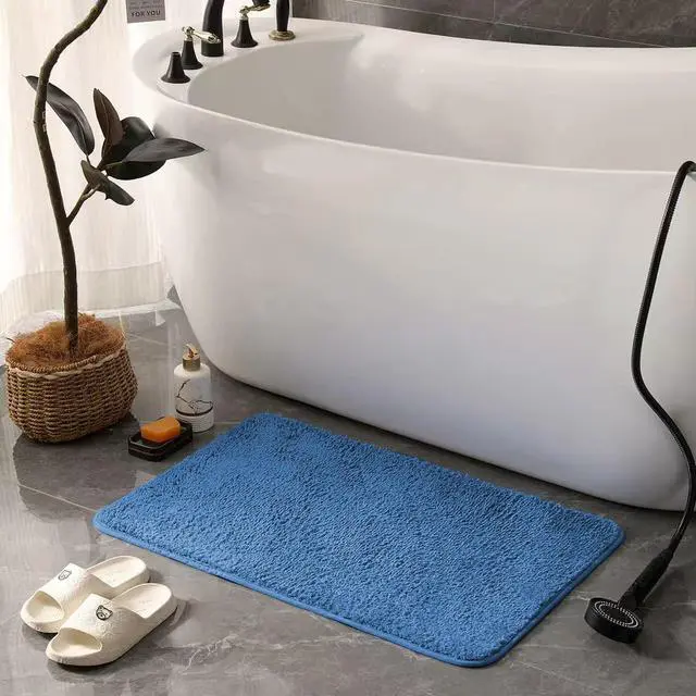 Alt view image 2 of 7 - Bathroom Rug, Soft Plush Microfiber Bath Mat, Non-Slip Quick- Drying Absorbent Comfortable, Machine Washable for Shower, Tub, Kitchen (Blue, 20''x31'')