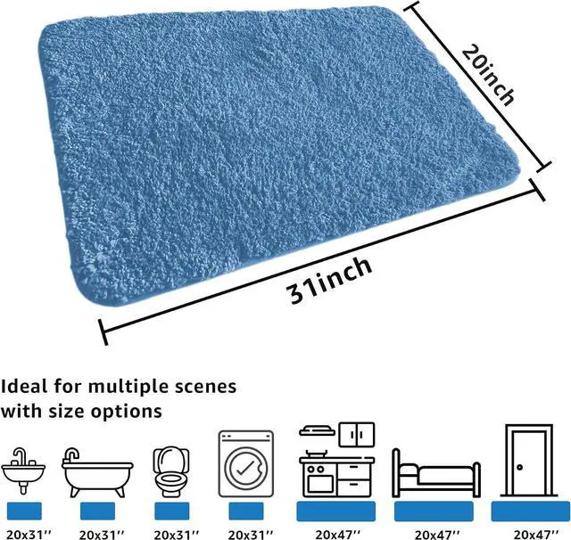 Alt view image 3 of 7 - Bathroom Rug, Soft Plush Microfiber Bath Mat, Non-Slip Quick- Drying Absorbent Comfortable, Machine Washable for Shower, Tub, Kitchen (Blue, 20''x31'')