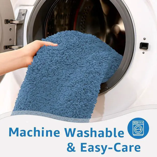 Alt view image 7 of 7 - Bathroom Rug, Soft Plush Microfiber Bath Mat, Non-Slip Quick- Drying Absorbent Comfortable, Machine Washable for Shower, Tub, Kitchen (Blue, 20''x31'')