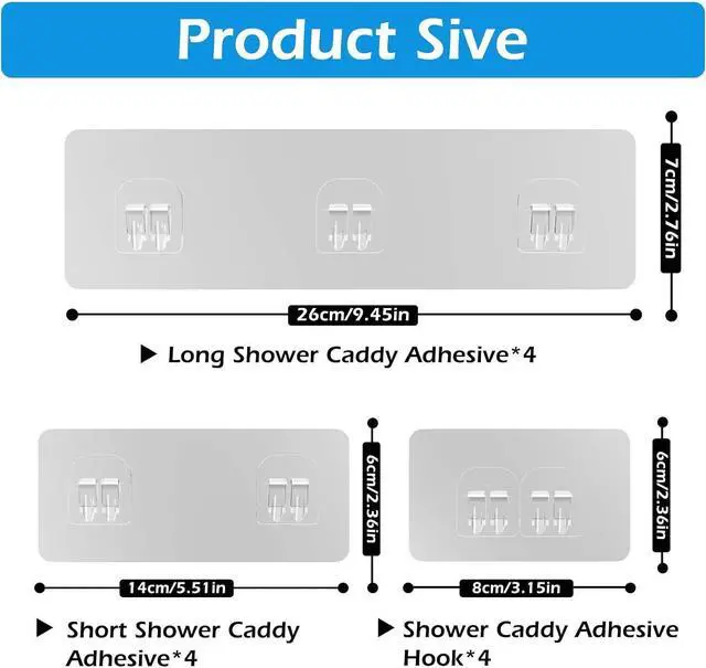 Alt view image 2 of 7 - 12 Pack Shower Caddy Adhesive Replacement, Shower Adhesive Strips, Strong Adhesive Hooks, Waterproof Sticker, No Drilling, for Bathroom Shelf and Kitchen Racks