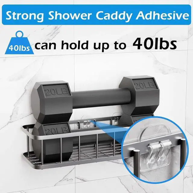 Alt view image 3 of 7 - 12 Pack Shower Caddy Adhesive Replacement, Shower Adhesive Strips, Strong Adhesive Hooks, Waterproof Sticker, No Drilling, for Bathroom Shelf and Kitchen Racks