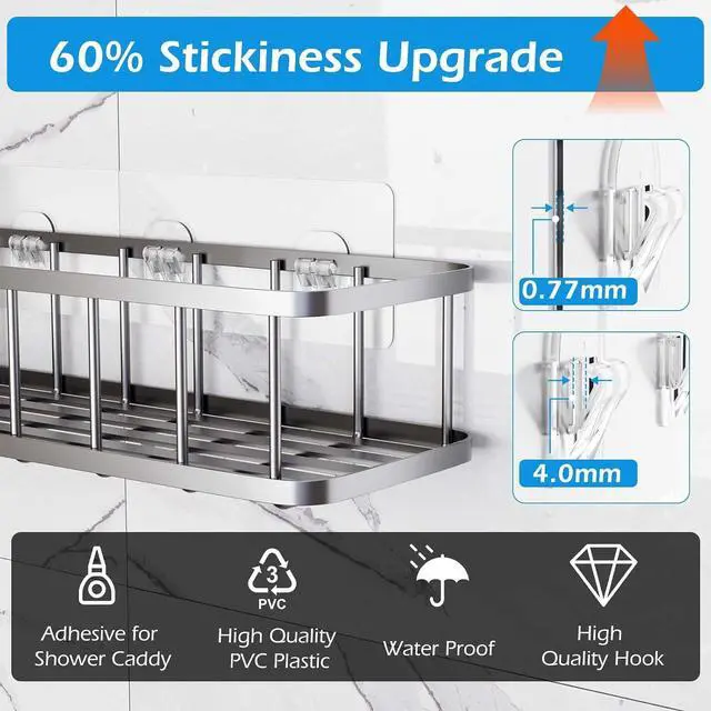 Alt view image 4 of 7 - 12 Pack Shower Caddy Adhesive Replacement, Shower Adhesive Strips, Strong Adhesive Hooks, Waterproof Sticker, No Drilling, for Bathroom Shelf and Kitchen Racks