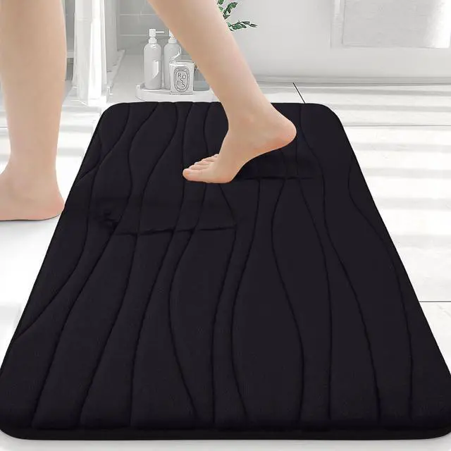 Main image of Buganda Memory Foam Bathroom Rug Mat 24x16, Extra Soft and Absorbent Bath Mats, Machine Washable Bath Rugs for Bathroom Floor,Tub and Shower, Black