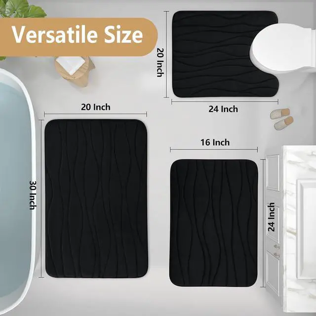 Alt view image 2 of 7 - Buganda Memory Foam Bathroom Rug Mat 24x16, Extra Soft and Absorbent Bath Mats, Machine Washable Bath Rugs for Bathroom Floor,Tub and Shower, Black