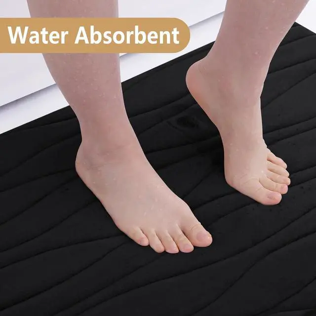 Alt view image 5 of 7 - Buganda Memory Foam Bathroom Rug Mat 24x16, Extra Soft and Absorbent Bath Mats, Machine Washable Bath Rugs for Bathroom Floor,Tub and Shower, Black