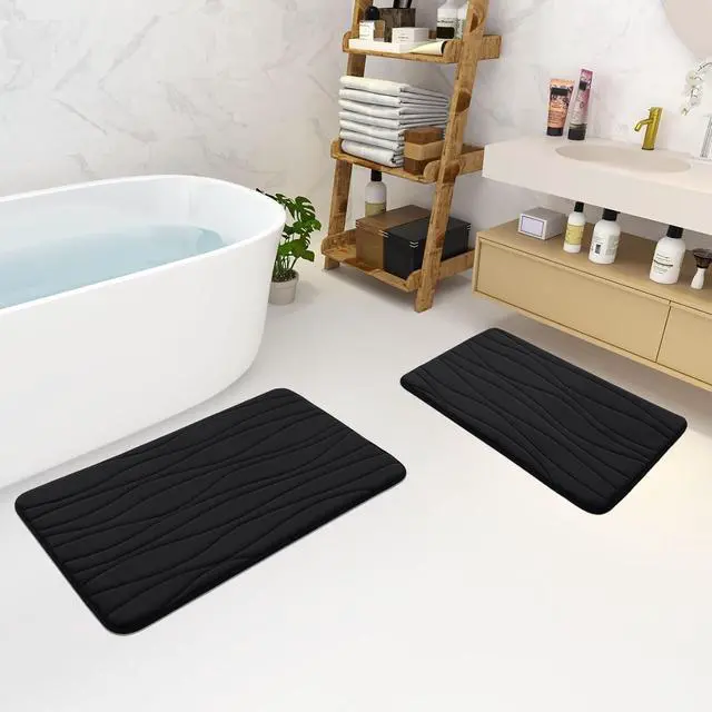 Alt view image 7 of 7 - Buganda Memory Foam Bathroom Rug Mat 24x16, Extra Soft and Absorbent Bath Mats, Machine Washable Bath Rugs for Bathroom Floor,Tub and Shower, Black