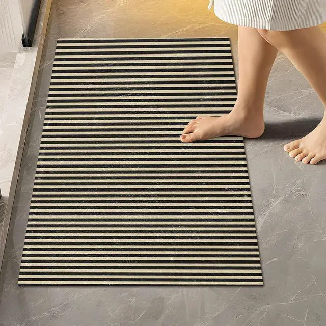 Alt view image 2 of 7 - Bath Mat, Soft Absorbent Non Slip Bathroom Rugs, Beige Black Stripes Bath Mats for Bathroom, Toilet, Shower Floor 20 X 24 in